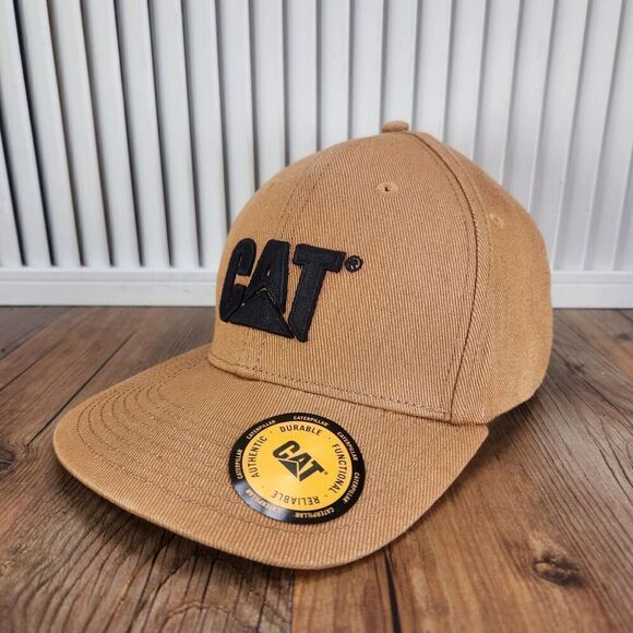 CAT Caterpillar Hat Cap Snapback Brown Canvas Work Mens Equipment Jobsite Brand - Picture 1 of 11